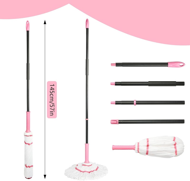 XXFLOWER Self-Wringing Twist Mop for Floor Cleaning, 57” Long Handle Heavy Duty Microfiber Mop for Wet Mopping on Tile, Hardwood, Kitchen, Bathroom, Patio, Garage, Commercial Household Clean (Pink) - Image 2